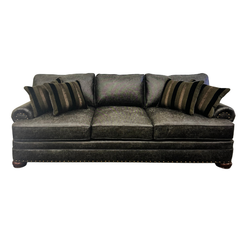 Rustic dark charcoal sofa with rolled arms and nailhead trim – Brazaria Sofa by Fashion Forward Furniture (pillows not included)