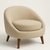 Modern round beige accent chair with wood legs on a white background