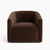 Custom brown velvet club chairs with curved arms and modern cube design, perfect for residential or hospitality lounge seating