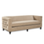 The Beverly Tufted Sofa Beige tufted sofa with wide arms and single seat cushion