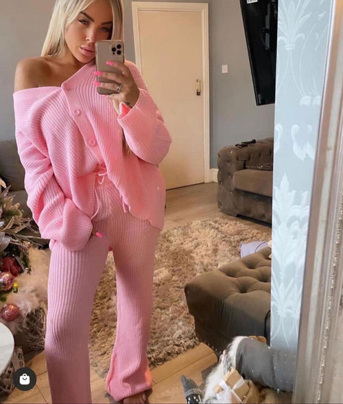 Baby Pink Overzised Knitted Tracksuit (Petite & Plus)