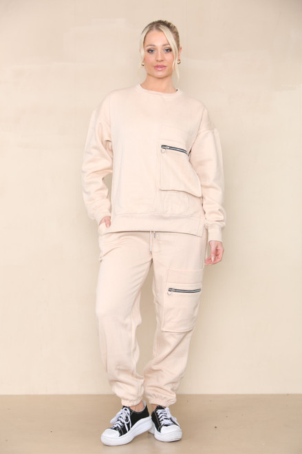 Beige Pocket Zip Tracksuit