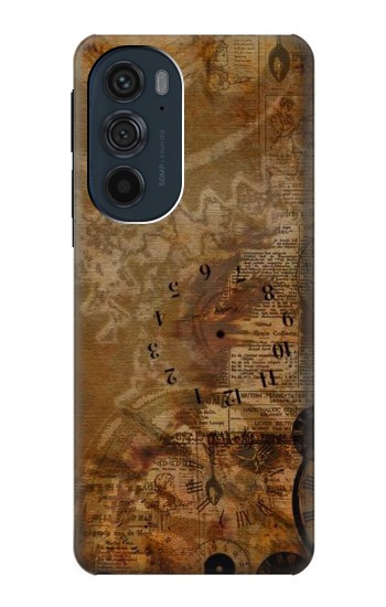 W3456 Vintage Paper Clock Steampunk Case Cover Custodia e Flip Case per Motorola Edge 30 Pro