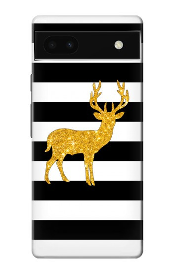 W2794 Black and White Striped Deer Gold Sparkles Case Cover Custodia e Flip Case per Google Pixel 6a