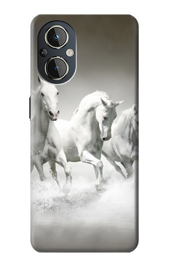 W0933 White Horses Case Cover Custodia e Flip Case per OnePlus Nord N20 5G