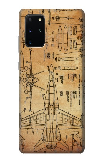 W3868 Aircraft Blueprint Old Paper Case Cover Custodia e Flip Case per Samsung Galaxy S20 Plus, Galaxy S20+