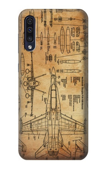 W3868 Aircraft Blueprint Old Paper Case Cover Custodia e Flip Case per Samsung Galaxy A70