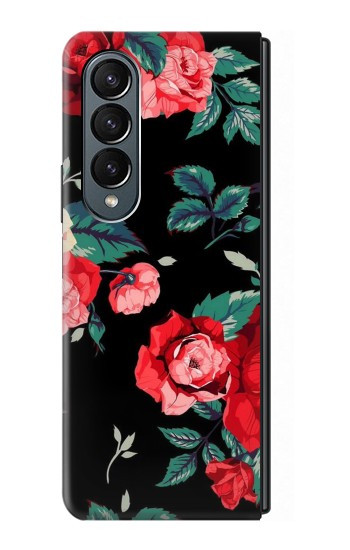 W3112 Rose Floral Pattern Black Case Cover Custodia e Flip Case per Samsung Galaxy Z Fold 4