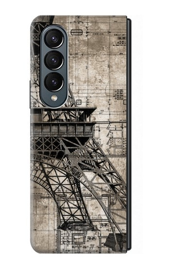 W3416 Eiffel Tower Blueprint Case Cover Custodia e Flip Case per Samsung Galaxy Z Fold 4