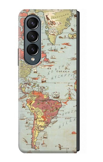 W3418 Vintage World Map Case Cover Custodia e Flip Case per Samsung Galaxy Z Fold 4