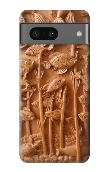 W1307 Fish Wood Carving Graphic Printed Case Cover Custodia e Flip Case per Google Pixel 7