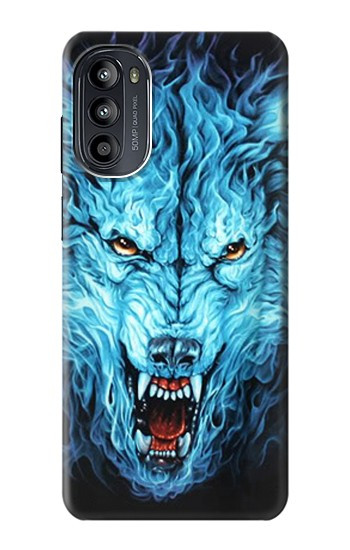 W0752 Blue Fire Grim Wolf Case Cover Custodia e Flip Case per Motorola Moto G52, G82 5G