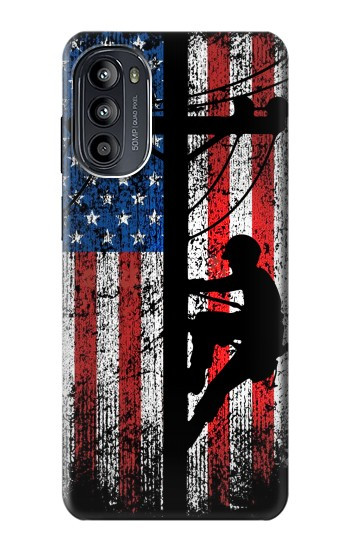 W3803 Electrician Lineman American Flag Case Cover Custodia e Flip Case per Motorola Moto G52, G82 5G