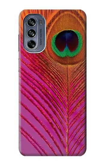 W3201 Pink Peacock Feather Case Cover Custodia e Flip Case per Motorola Moto G62 5G