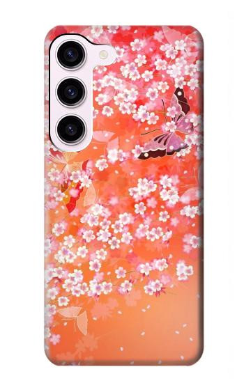 W2543 Japanese Kimono Style Flower Pattern Case Cover Custodia e Flip Case per Samsung Galaxy S23