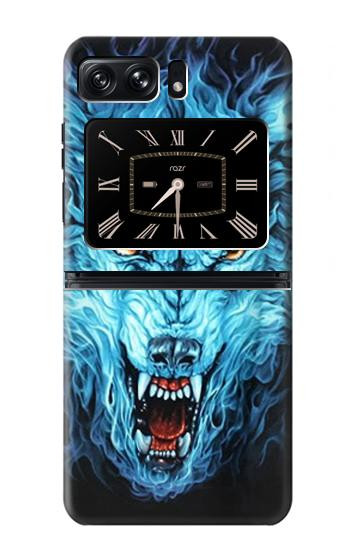W0752 Blue Fire Grim Wolf Case Cover Custodia e Flip Case per Motorola Moto Razr 2022