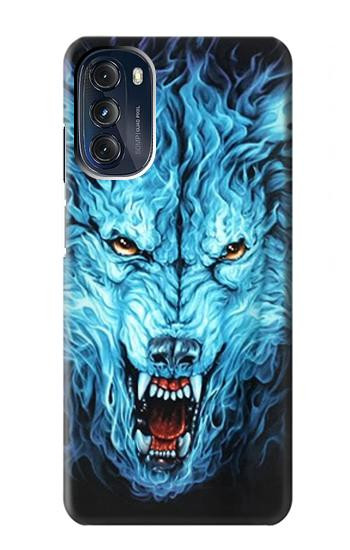W0752 Blue Fire Grim Wolf Case Cover Custodia e Flip Case per Motorola Moto G 5G (2023)