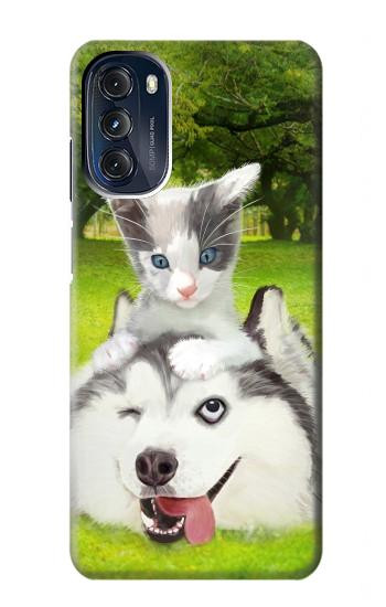 W3795 Kitten Cat Playful Siberian Husky Dog Paint Case Cover Custodia e Flip Case per Motorola Moto G 5G (2023)