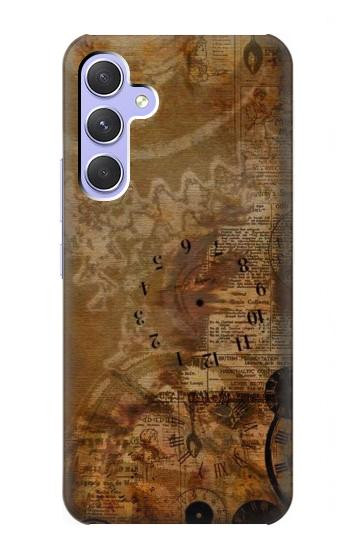W3456 Vintage Paper Clock Steampunk Case Cover Custodia e Flip Case per Samsung Galaxy A54 5G