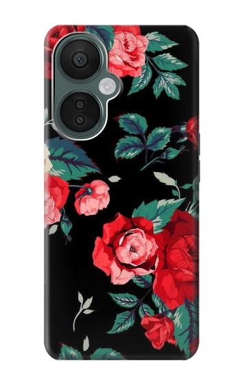 W3112 Rose Floral Pattern Black Case Cover Custodia e Flip Case per OnePlus Nord CE 3 Lite, Nord N30 5G