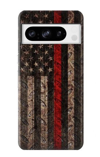W3804 Fire Fighter Metal Red Line Flag Graphic Case Cover Custodia e Flip Case per Google Pixel 8 pro