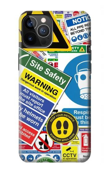 W3960 Safety Signs Sticker Collage Case Cover Custodia e Flip Case per iPhone 12, iPhone 12 Pro