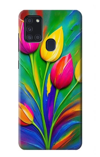 W3926 Colorful Tulip Oil Painting Case Cover Custodia e Flip Case per Samsung Galaxy A21s