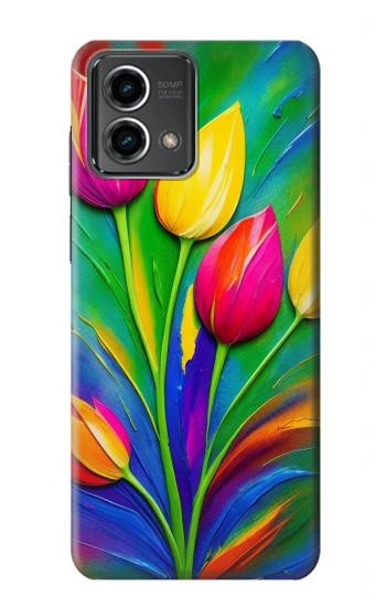 W3926 Colorful Tulip Oil Painting Case Cover Custodia e Flip Case per Motorola Moto G Stylus 5G (2023)