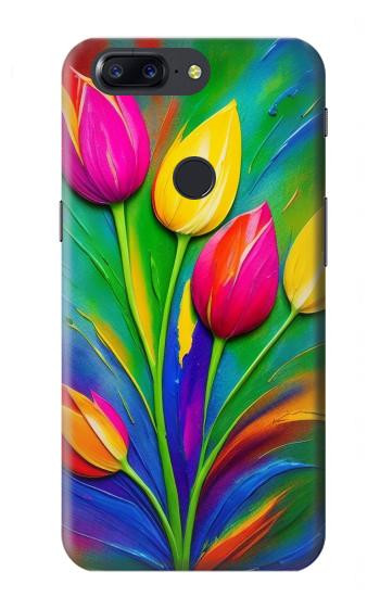 W3926 Colorful Tulip Oil Painting Case Cover Custodia e Flip Case per OnePlus 5T
