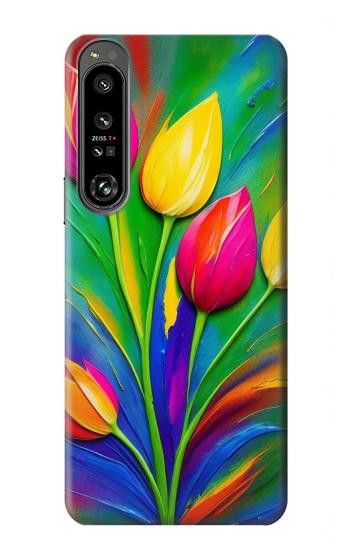 W3926 Colorful Tulip Oil Painting Case Cover Custodia e Flip Case per Sony Xperia 1 IV