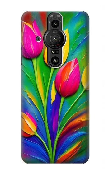 W3926 Colorful Tulip Oil Painting Case Cover Custodia e Flip Case per Sony Xperia Pro-I
