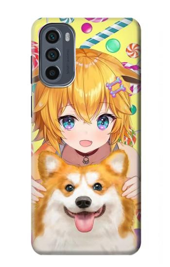 W3918 Baby Corgi Dog Corgi Girl Candy Case Cover Custodia e Flip Case per Motorola Moto G62 5G