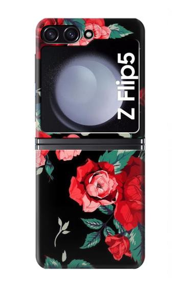 W3112 Rose Floral Pattern Black Case Cover Custodia e Flip Case per Samsung Galaxy Z Flip 5