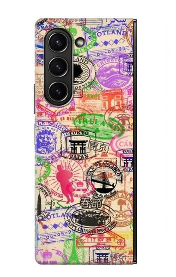 W3904 Travel Stamps Case Cover Custodia e Flip Case per Samsung Galaxy Z Fold 5
