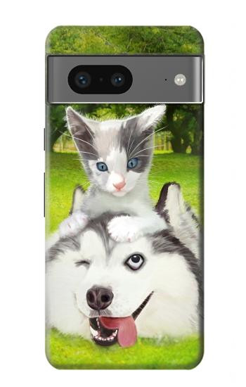 W3795 Kitten Cat Playful Siberian Husky Dog Paint Case Cover Custodia e Flip Case per Google Pixel 7a