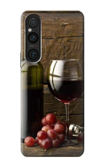 W1316 Grapes Bottle and Glass of Red Wine Case Cover Custodia e Flip Case per Sony Xperia 1 V