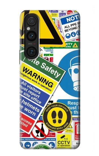 W3960 Safety Signs Sticker Collage Case Cover Custodia e Flip Case per Sony Xperia 1 V W3960 Safety Signs Sticker Collage Case Cover Custodia e Flip Case per Sony Xperia 1 V