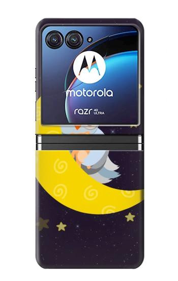 W2849 Cute Sleepy Owl Moon Night Case Cover Custodia e Flip Case per Motorola Razr 40 Ultra