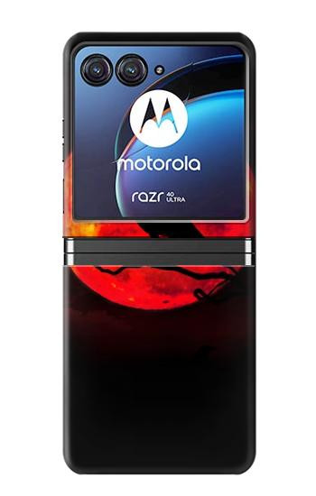 W3328 Crow Red Moon Case Cover Custodia e Flip Case per Motorola Razr 40 Ultra