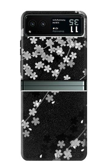 W2544 Japanese Kimono Style Black Flower Pattern Case Cover Custodia e Flip Case per Motorola Razr 40