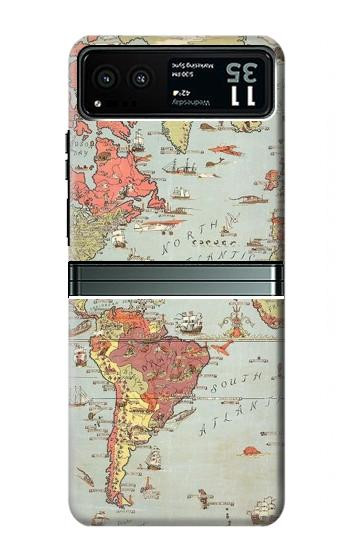 W3418 Vintage World Map Case Cover Custodia e Flip Case per Motorola Razr 40