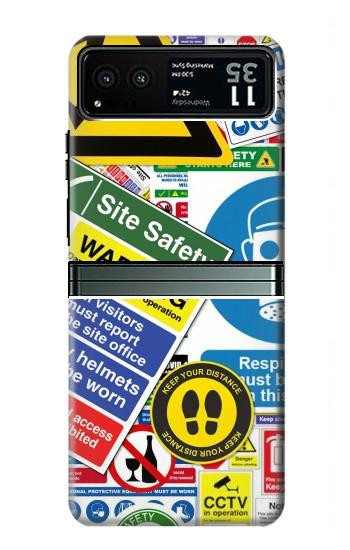 W3960 Safety Signs Sticker Collage Case Cover Custodia e Flip Case per Motorola Razr 40