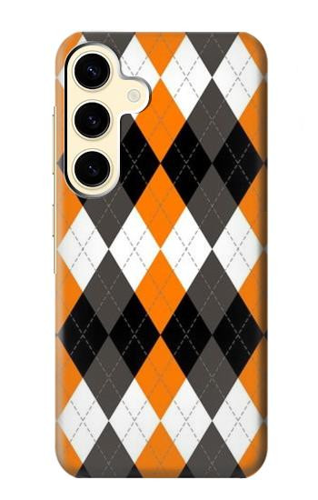 W3421 Black Orange White Argyle Plaid Case Cover Custodia e Flip Case per Samsung Galaxy S24