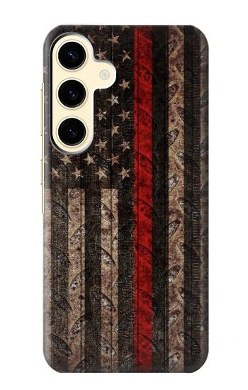 W3804 Fire Fighter Metal Red Line Flag Graphic Case Cover Custodia e Flip Case per Samsung Galaxy S24