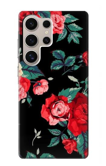 W3112 Rose Floral Pattern Black Case Cover Custodia e Flip Case per Samsung Galaxy S24 Ultra