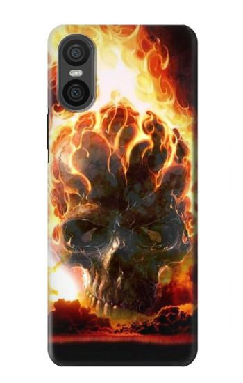 W0863 Hell Fire Skull Case Cover Custodia e Flip Case per Sony Xperia 10 VI