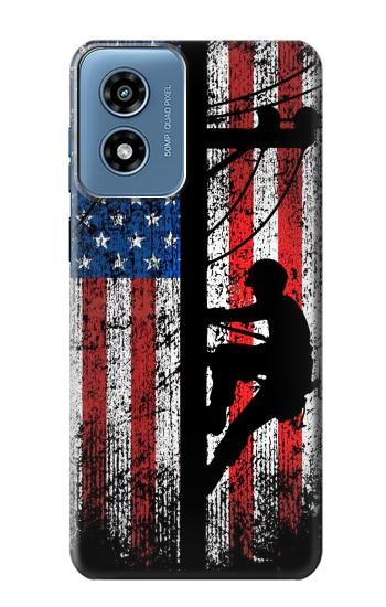 W3803 Electrician Lineman American Flag Case Cover Custodia e Flip Case per Motorola Moto G Play 4G (2024)