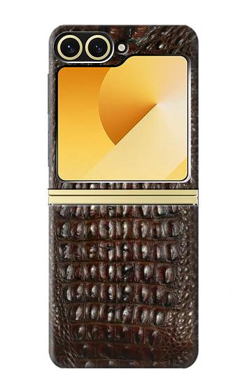 W2850 Brown Skin Alligator Graphic Printed Case Cover Custodia e Flip Case per Samsung Galaxy Z Flip 6, Flip 7 FE