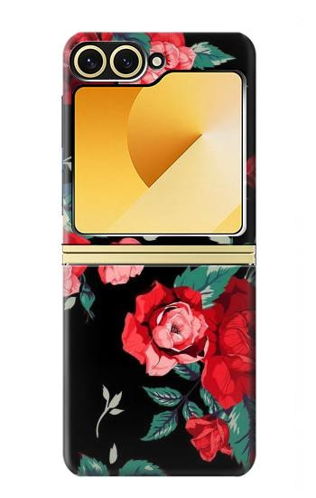 W3112 Rose Floral Pattern Black Case Cover Custodia e Flip Case per Samsung Galaxy Z Flip 6