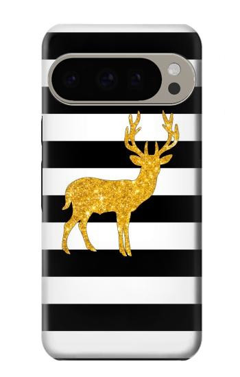 W2794 Black and White Striped Deer Gold Sparkles Case Cover Custodia e Flip Case per Google Pixel 9 Pro